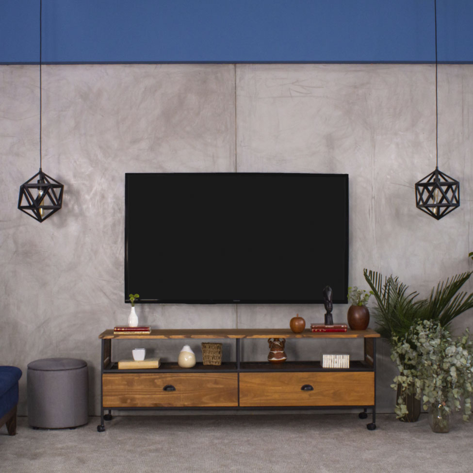 Rack Salvia Preto e Amêndoa Rustico 160 cm