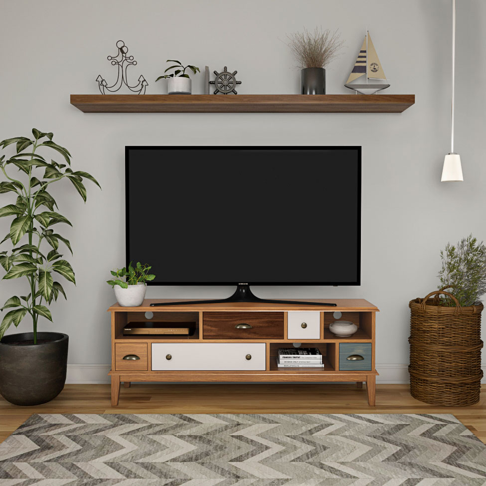 Rack para TV de 55 Polegadas Colors 5 GV Castanho Verniz e Colorido Envelhecido