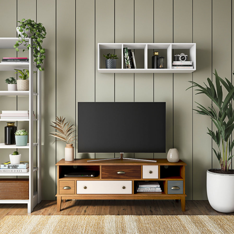Rack para TV de 55 Polegadas Colors 5 GV Castanho Verniz e Colorido Envelhecido