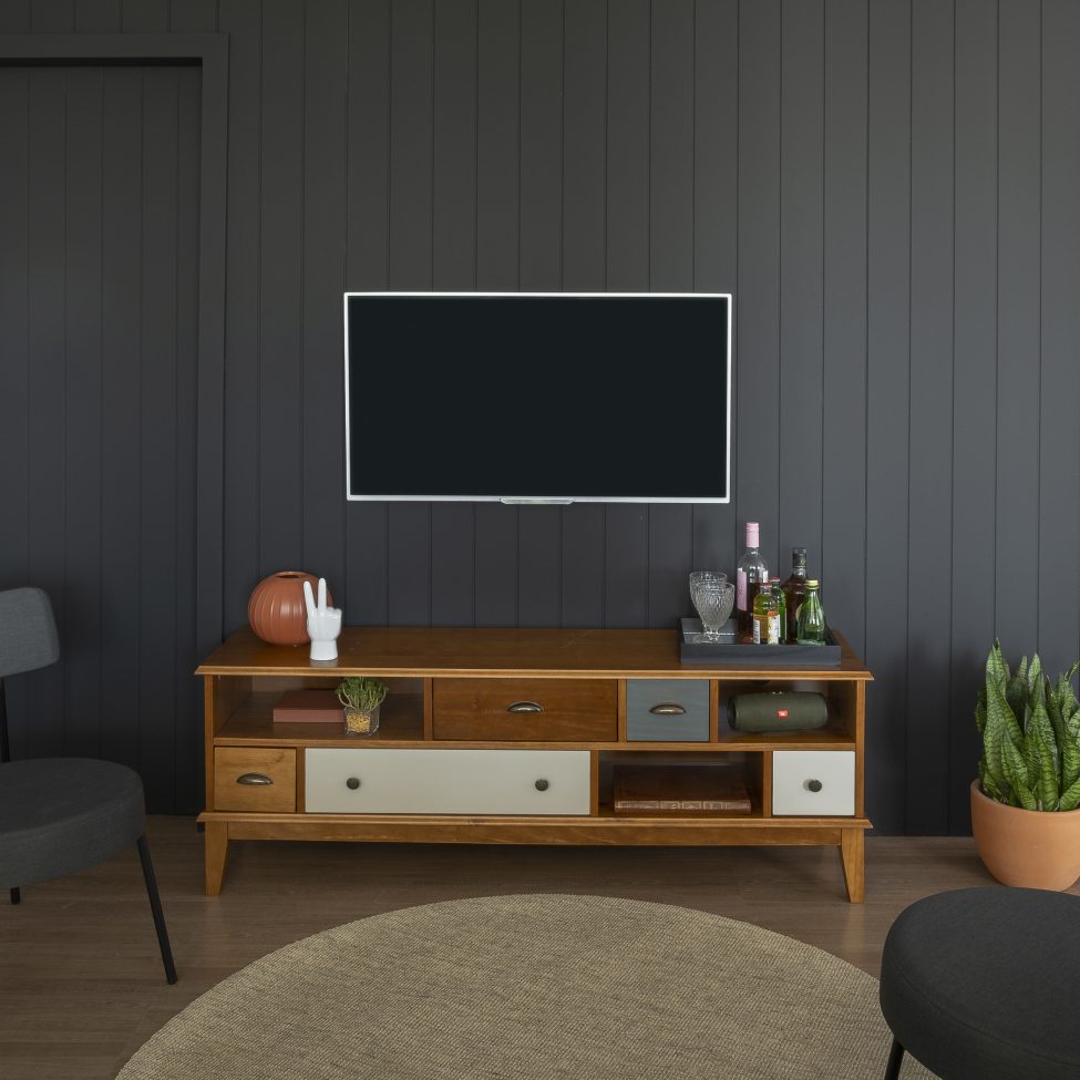 Rack para TV de 55 Polegadas Colors 5 GV Castanho Verniz e Colorido Envelhecido