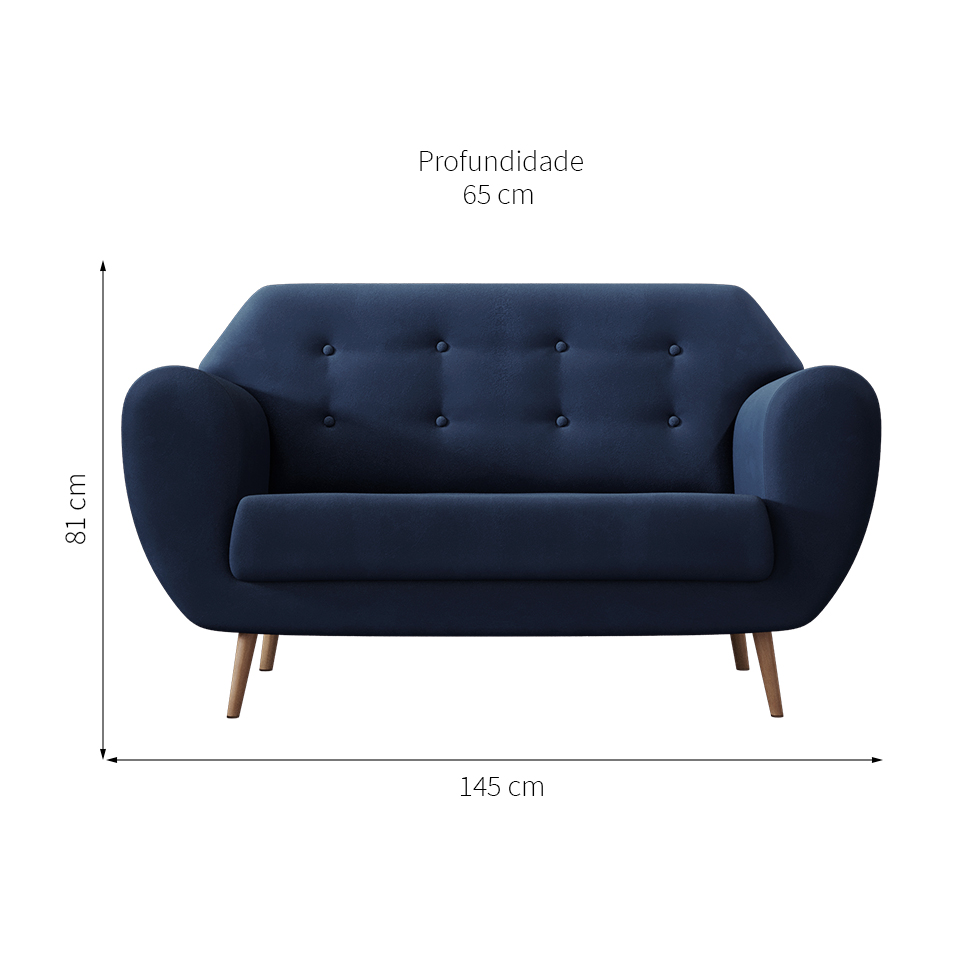 Sofá 2 Lugares Beegees Velosuede Azul Marinho