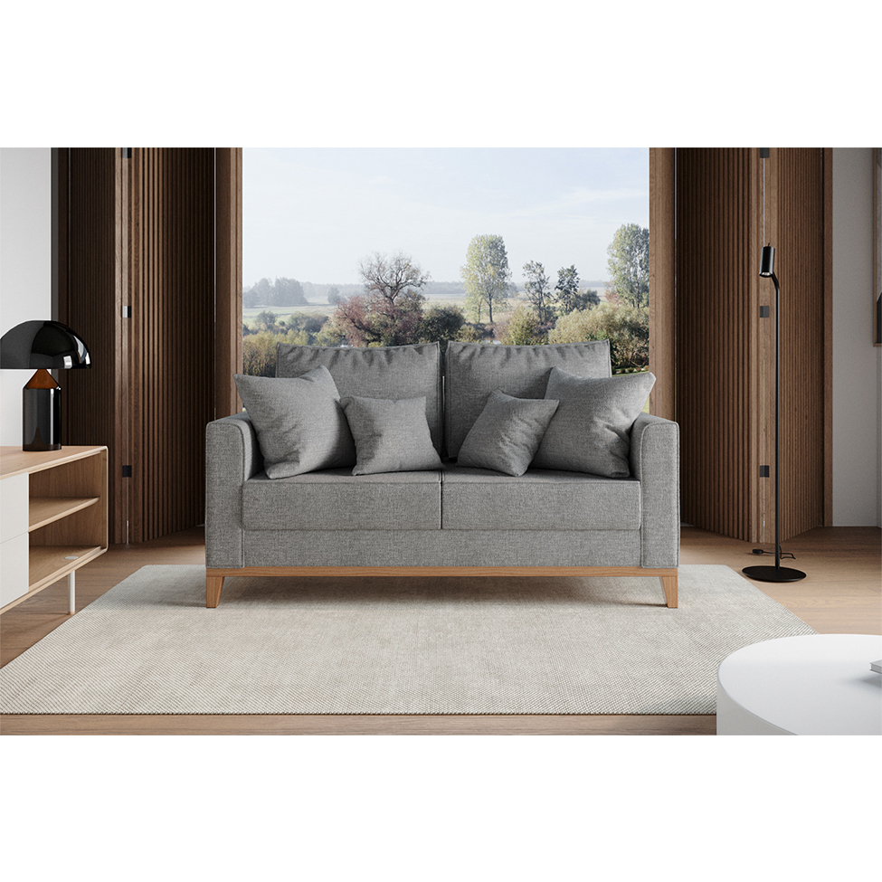 Sofá 2 Lugares Beny Base de Madeira Linho Cotton Cinza