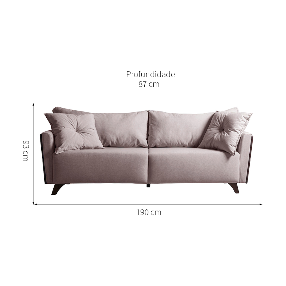 Sofá 2 Lugares Gales Veludo Bege 190 cm