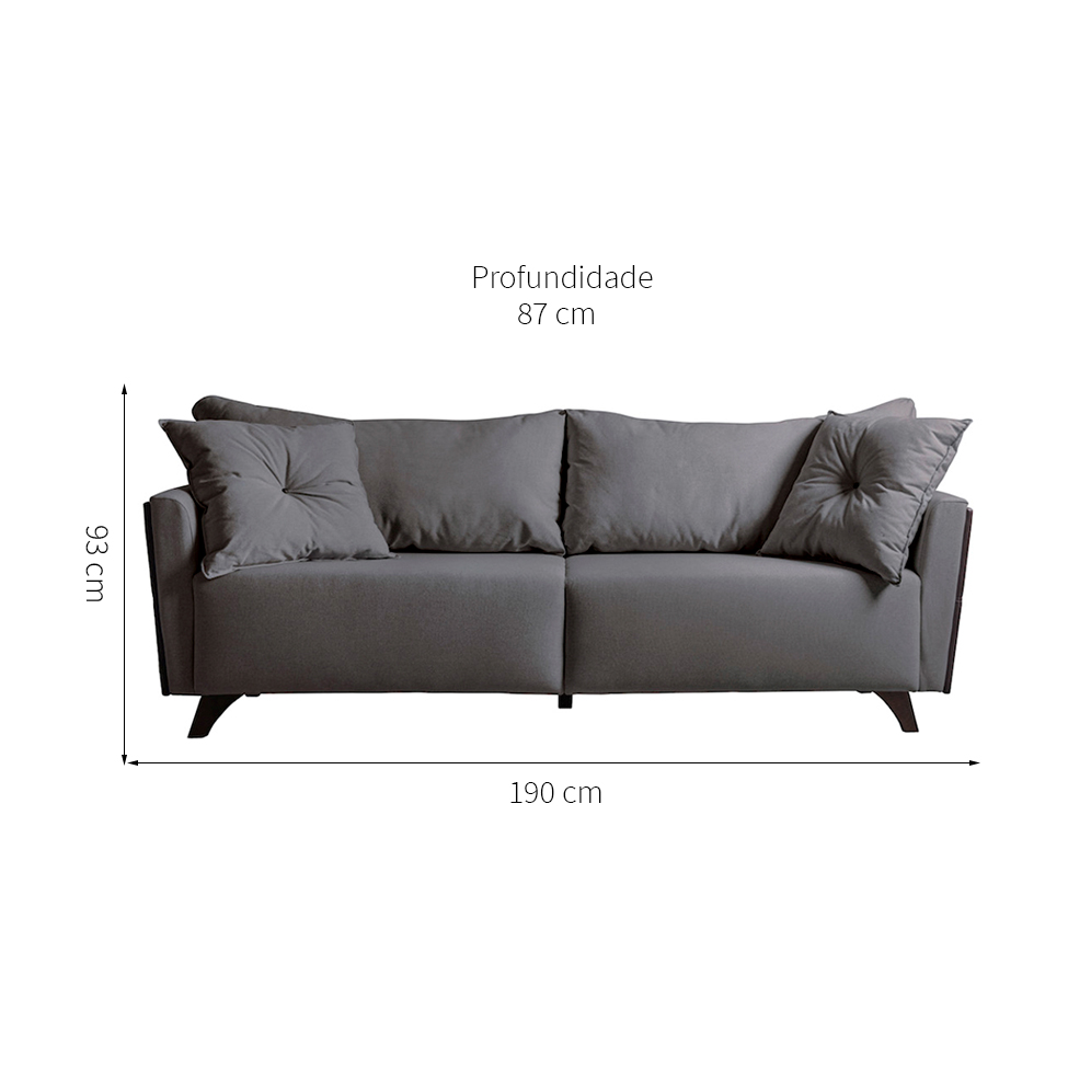 Sofá 2 Lugares Gales Veludo Cinza 190 cm