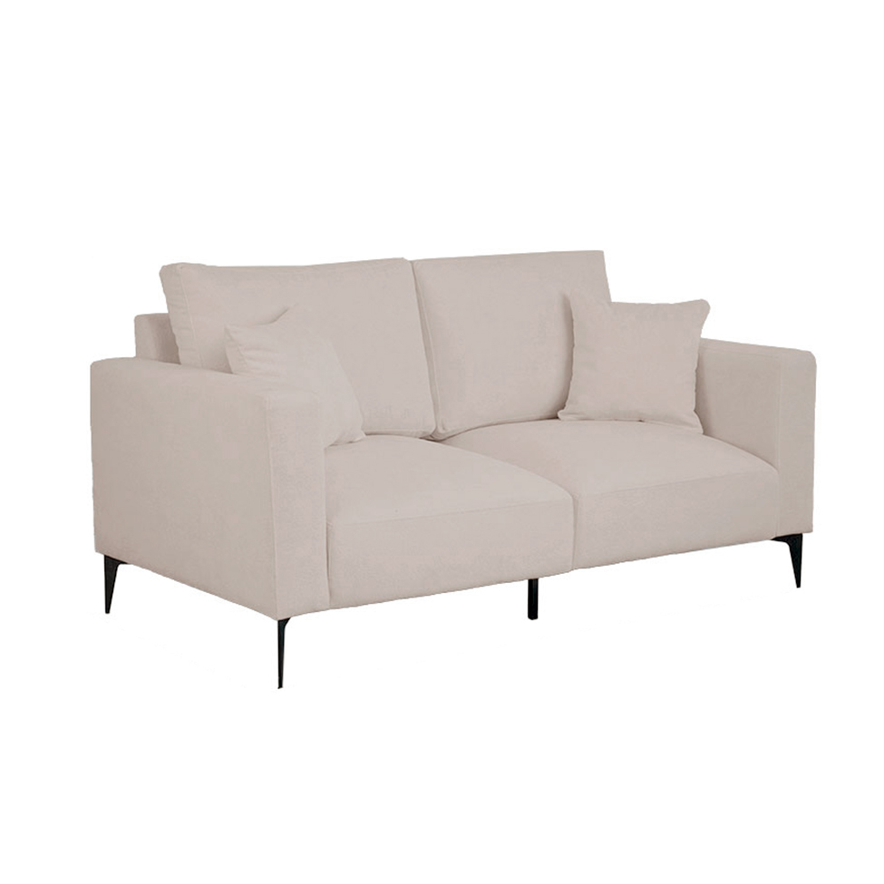 Sofá 2 Lugares com Molas Ensacadas 170 cm e Puff Unne Bouclé Bege