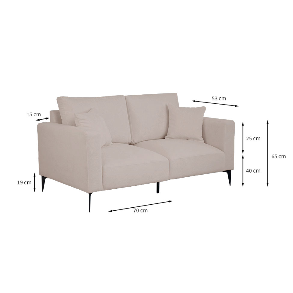Sofá 2 Lugares com Molas Ensacadas 170 cm e Puff Unne Bouclé Bege