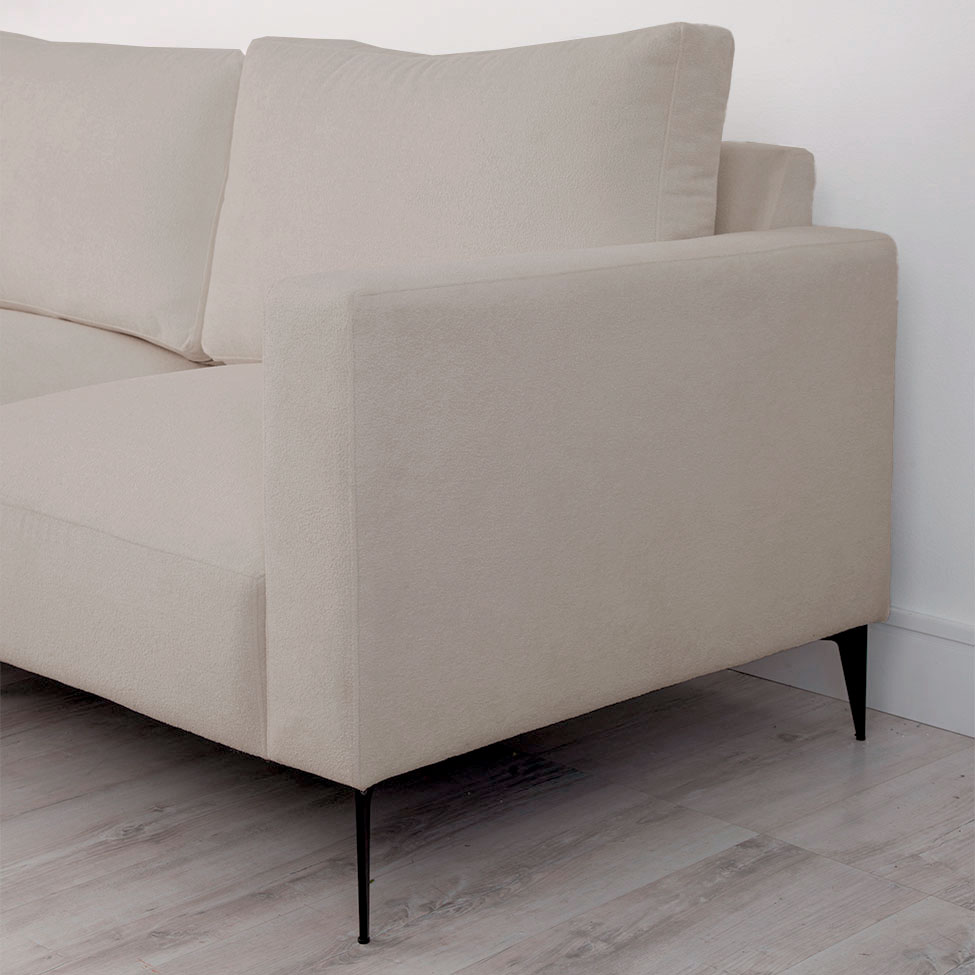 Sofá 2 Lugares com Molas Ensacadas 170 cm e Puff Unne Bouclé Bege