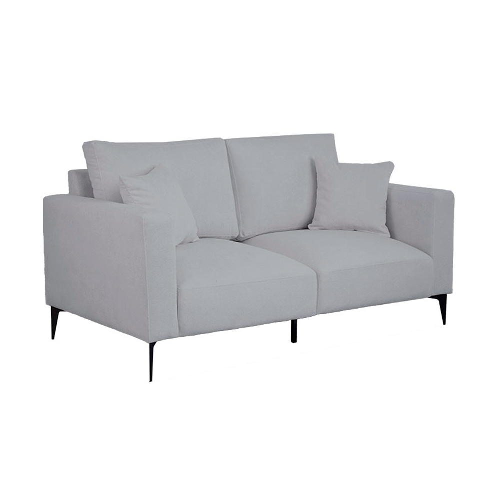 Sofá 2 Lugares com Molas Ensacadas 170 cm e Puff Unne Bouclé Cinza