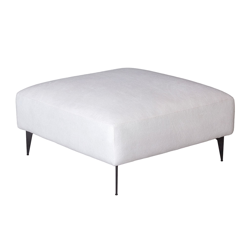 Sofá 2 Lugares com Molas Ensacadas 170 cm e Puff Unne Bouclé Off White