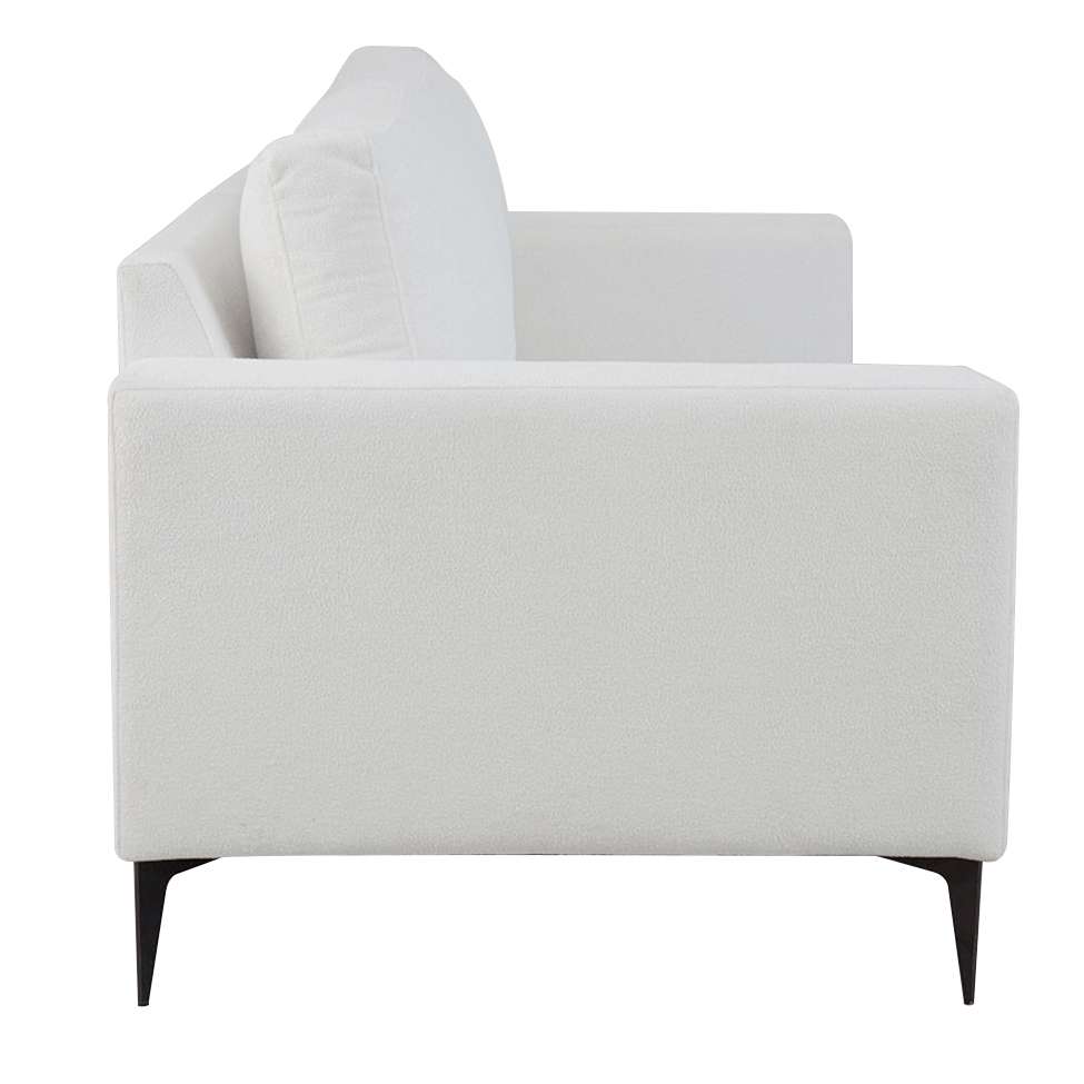 Sofá 2 Lugares com Molas Ensacadas 170 cm e Puff Unne Bouclé Off White