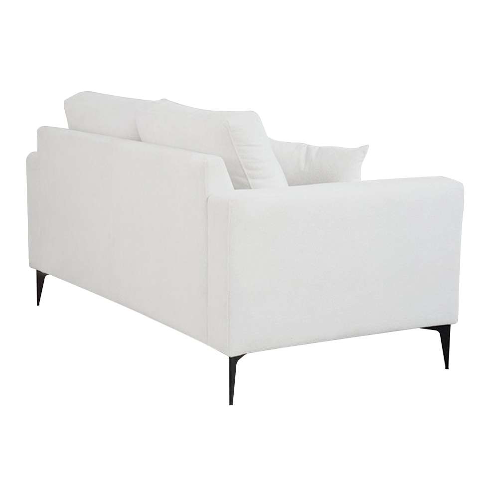 Sofá 2 Lugares com Molas Ensacadas 170 cm e Puff Unne Bouclé Off White