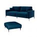 Sofá 2 Lugares com Molas Ensacadas 170 cm e Puff Unne Linho Azul Marinho