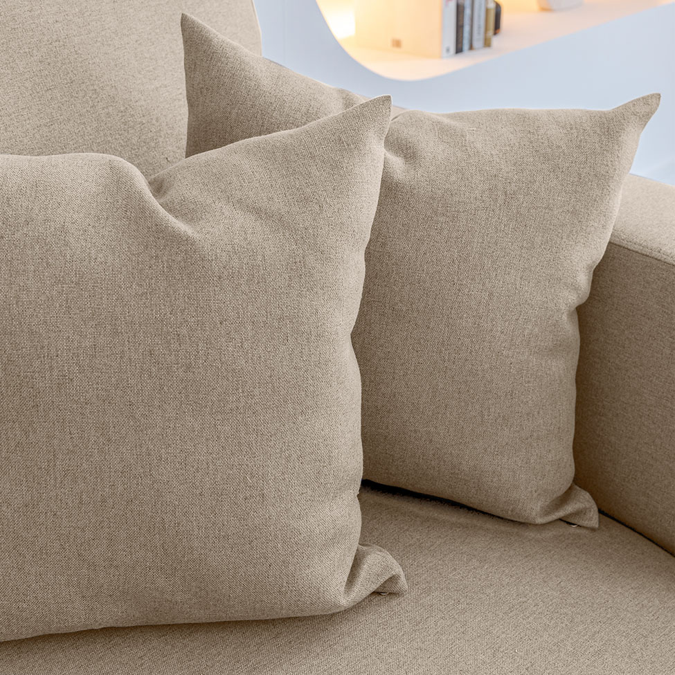 Sofá 2 Lugares com Molas Ensacadas 170 cm e Puff Unne Linho Bege