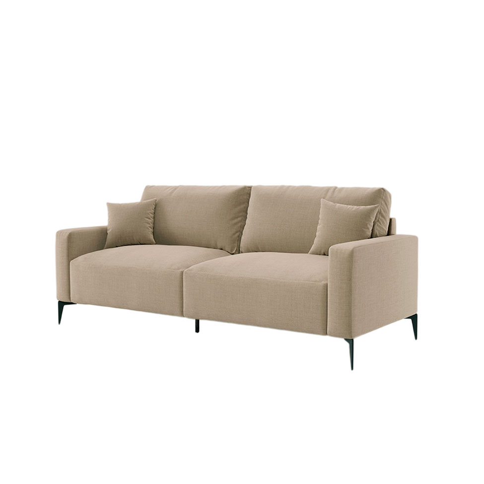 Sofá 2 Lugares com Molas Ensacadas 170 cm e Puff Unne Linho Bege