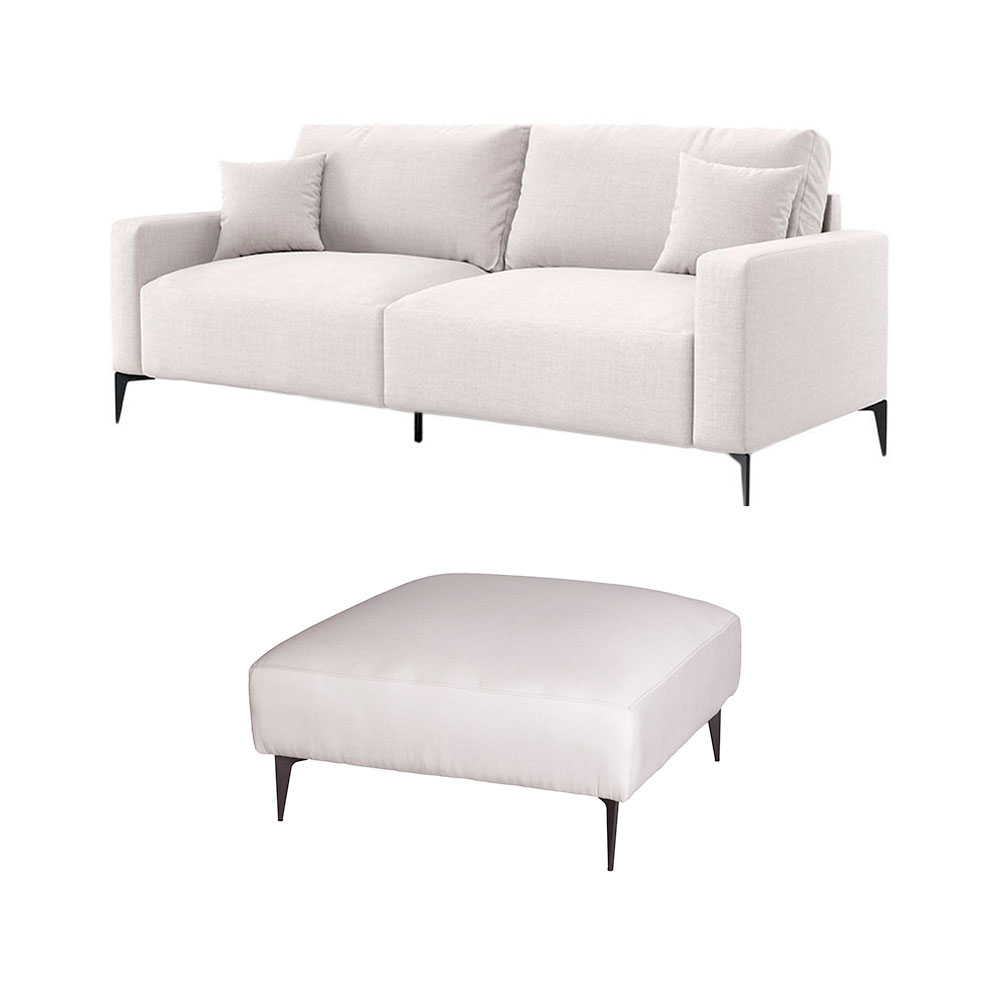 Sofá 2 Lugares com Molas Ensacadas 170 cm e Puff Unne Linho Cru