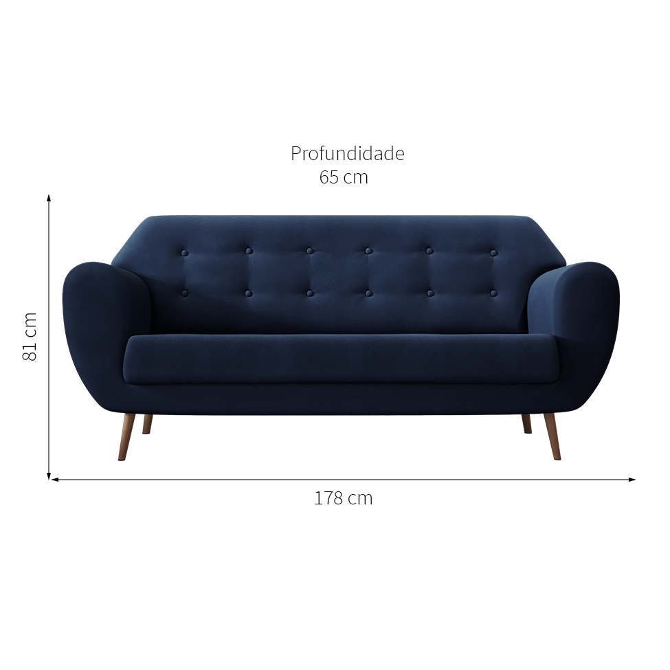 Sofá 3 Lugares Beegees Velosuede Azul Marinho