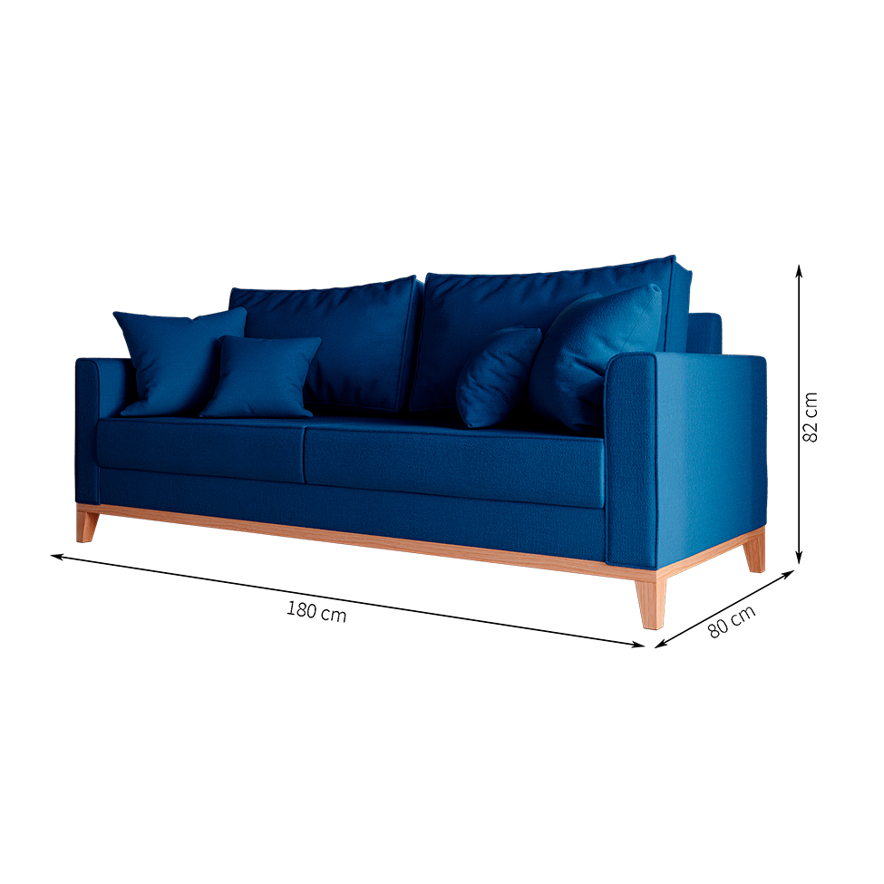 Sofá 3 Lugares Beny Base de Madeira Linho Cotton Azul Marinho