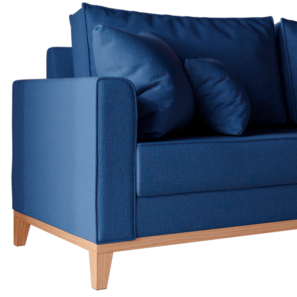 Sofá 3 Lugares Beny Base de Madeira Linho Cotton Azul Marinho