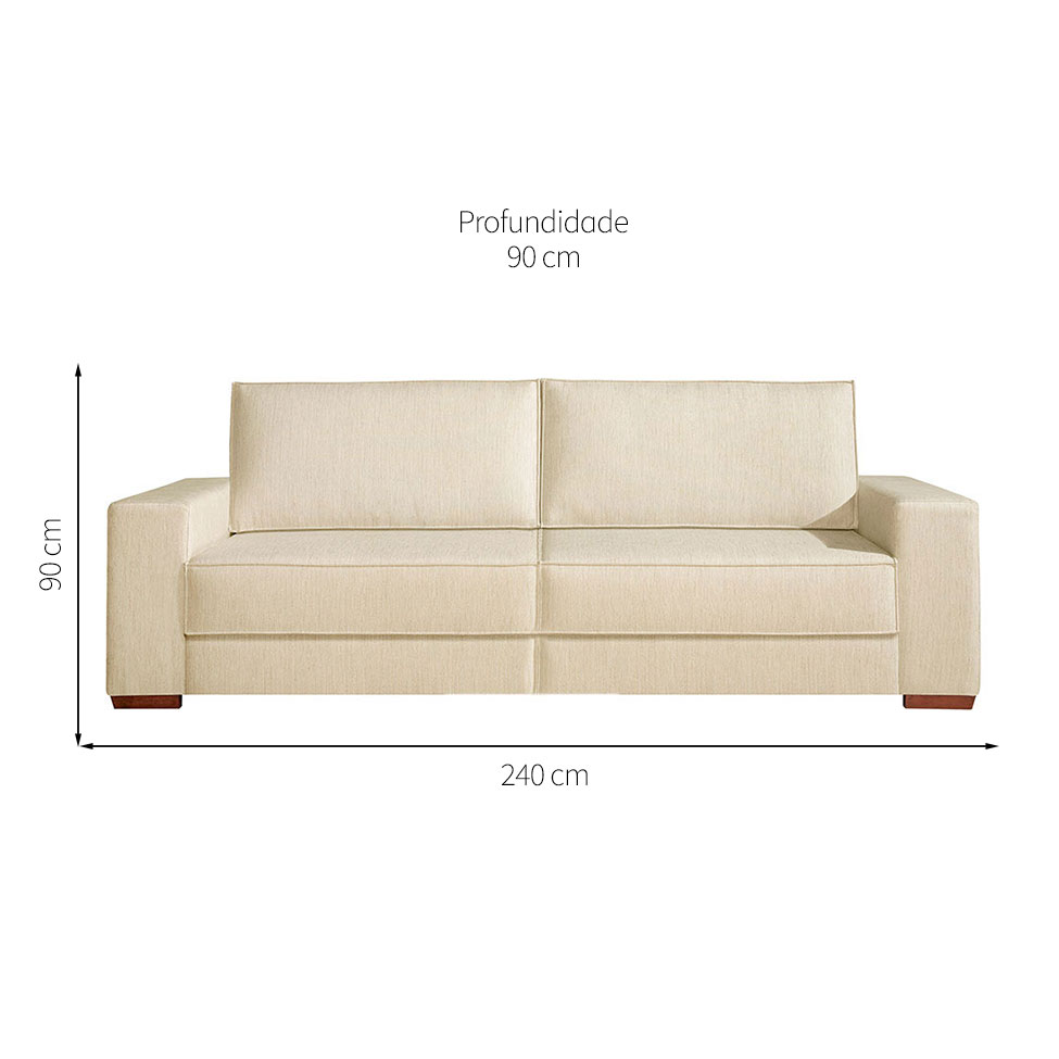 Sofá 3 Lugares Danúbio Linho Bege 240 cm