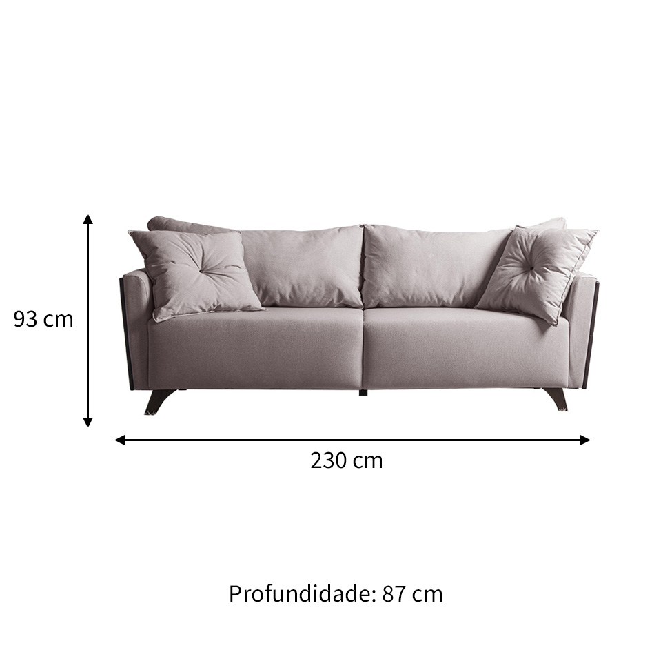 Sofá 3 Lugares Gales 230 cm Soft Marrom Claro