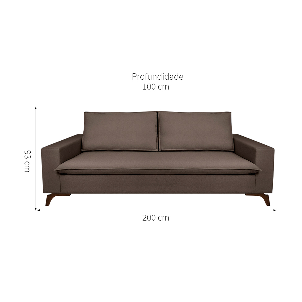 Sofá 3 Lugares Gregory Marrom 200 cm