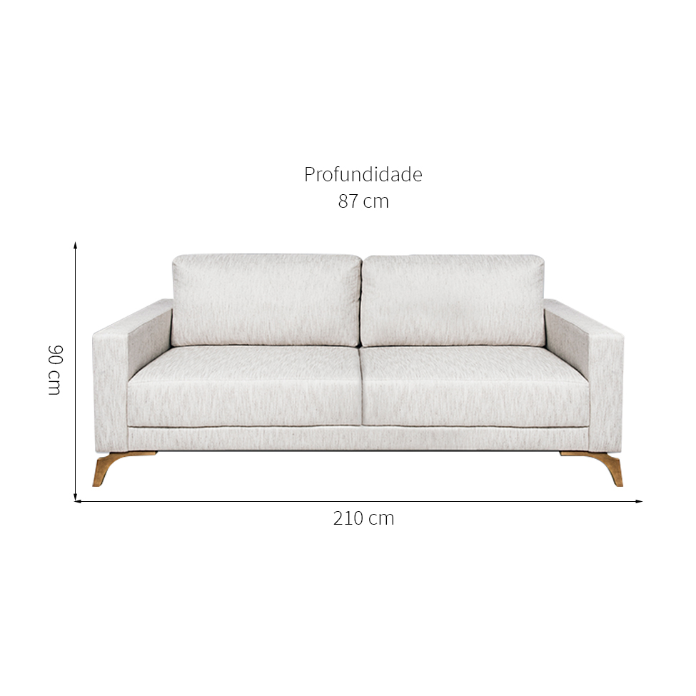 Sofá 3 Lugares Henry Veludo Bege 210 cm