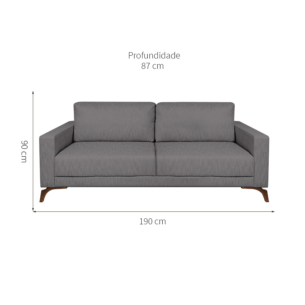Sofá 3 Lugares Henry Veludo Cinza 190 cm