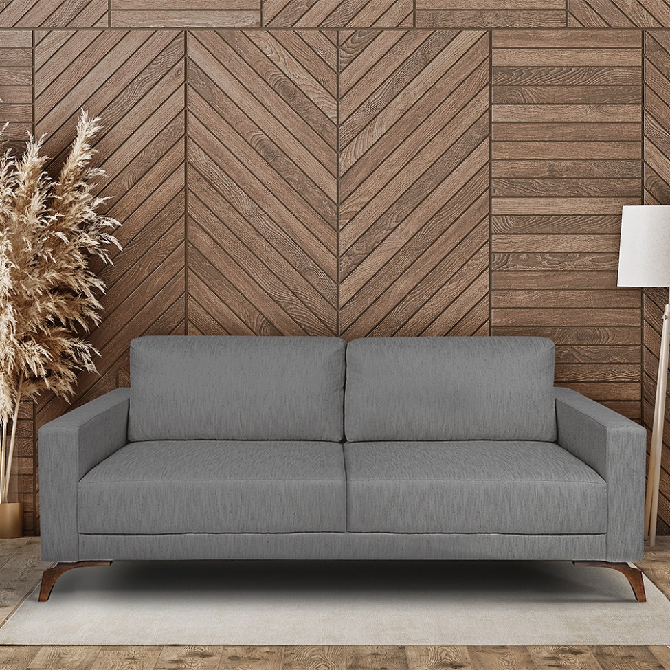 Sofá 3 Lugares Henry Veludo Cinza 230 cm