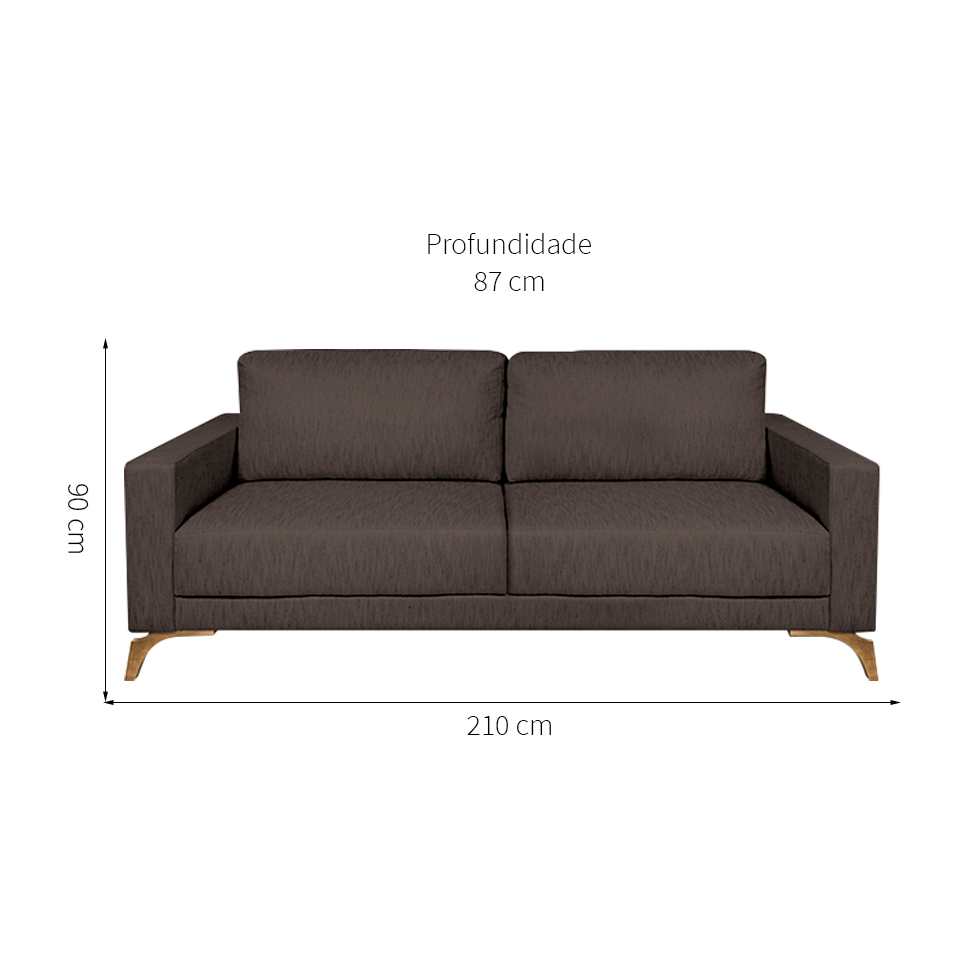 Sofá 3 Lugares Henry Veludo Marrom 210 cm