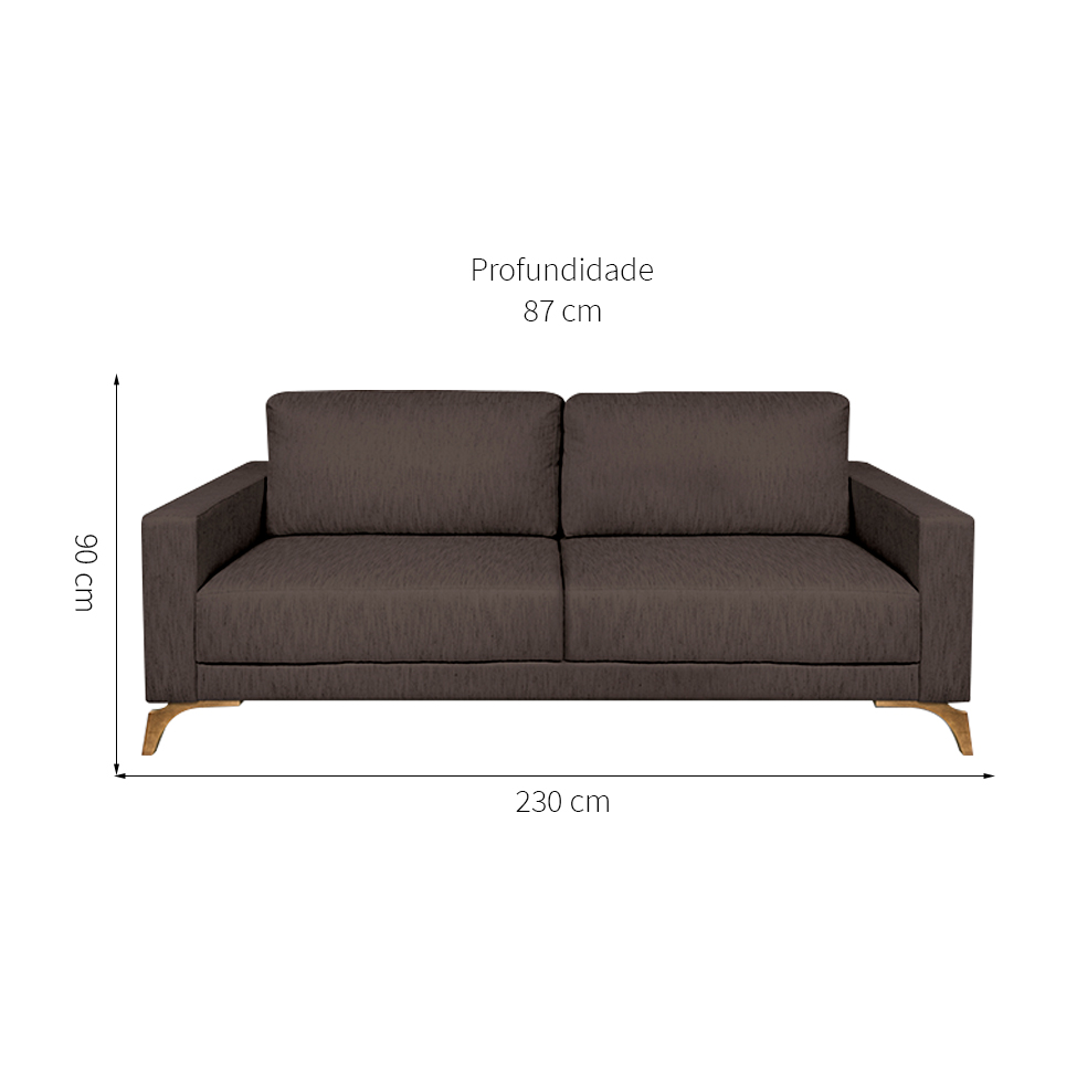 Sofá 3 Lugares Henry Veludo Marrom 230 cm