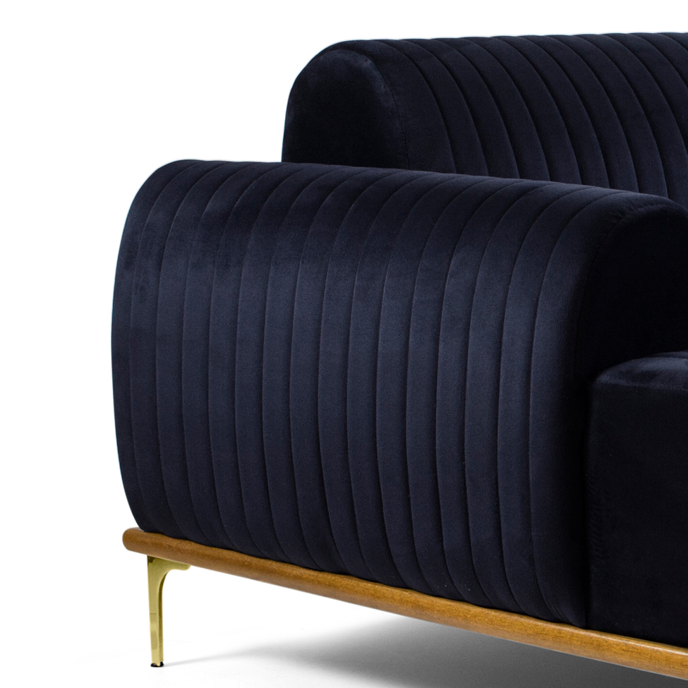 Sofá 3 Lugares Hug com Chaise Esquerdo Veludo Azul