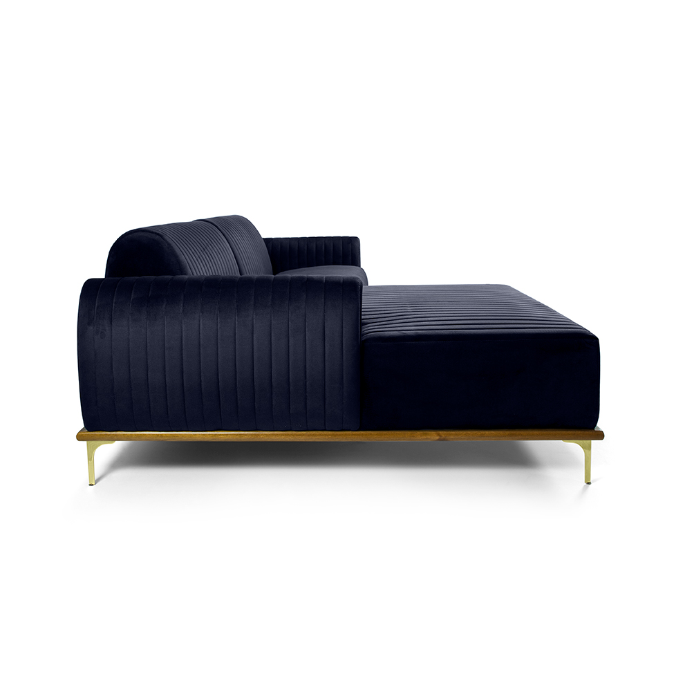 Sofá 3 Lugares Hug com Chaise Esquerdo Veludo Azul
