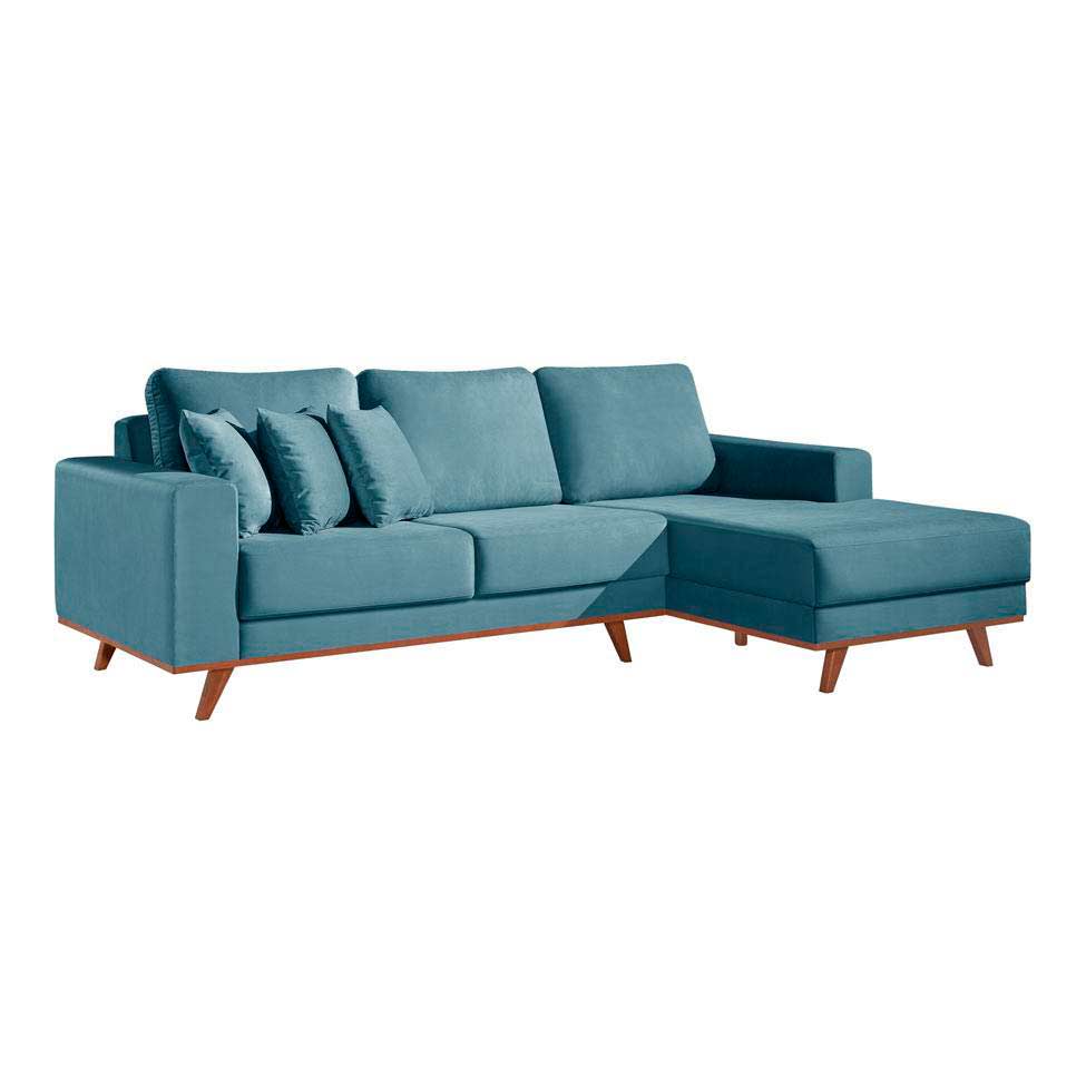 Sofá 3 Lugares Lombok com Chaise Direito Poliéster Azul