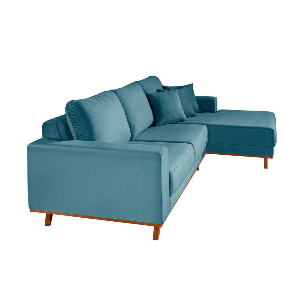 Sofá 3 Lugares Lombok com Chaise Direito Poliéster Azul