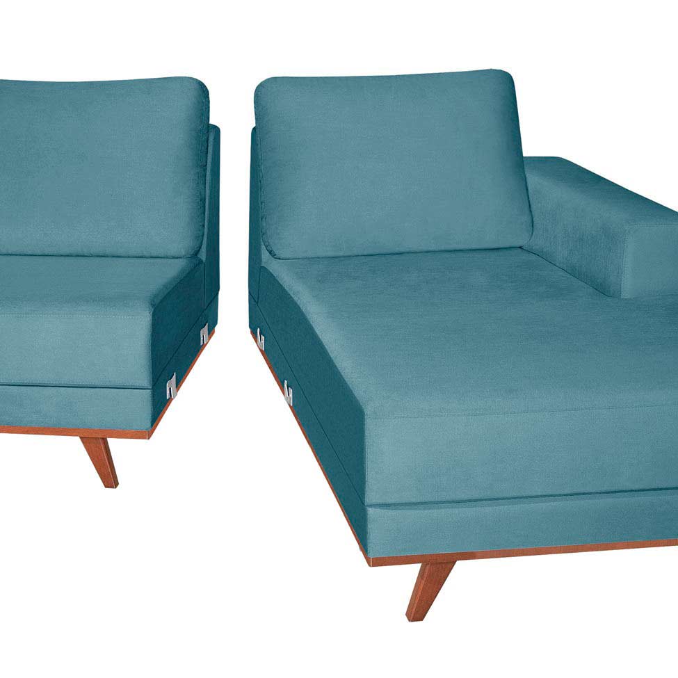 Sofá 3 Lugares Lombok com Chaise Direito Poliéster Azul