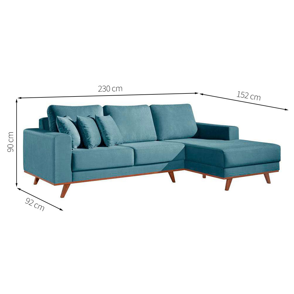 Sofá 3 Lugares Lombok com Chaise Direito Poliéster Azul