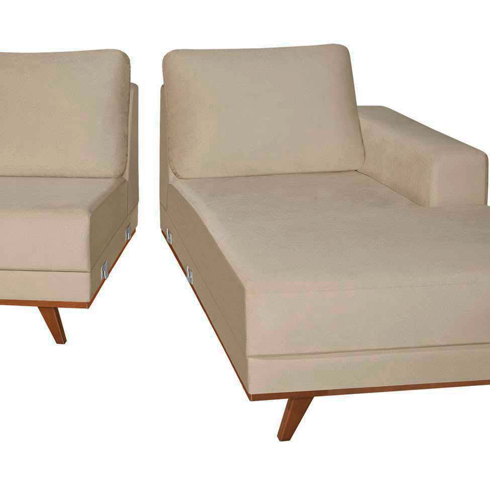 Sofá 3 Lugares Lombok com Chaise Direito Veludo Bege