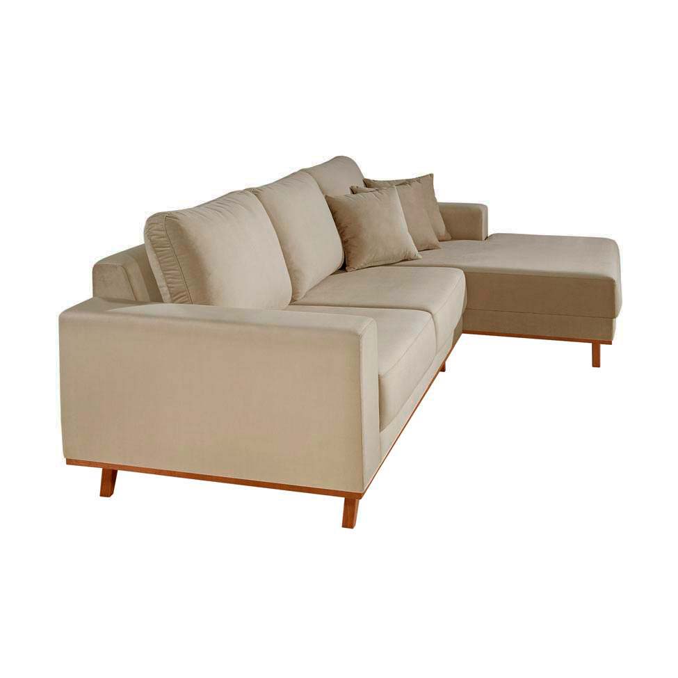Sofá 3 Lugares Lombok com Chaise Direito Veludo Bege