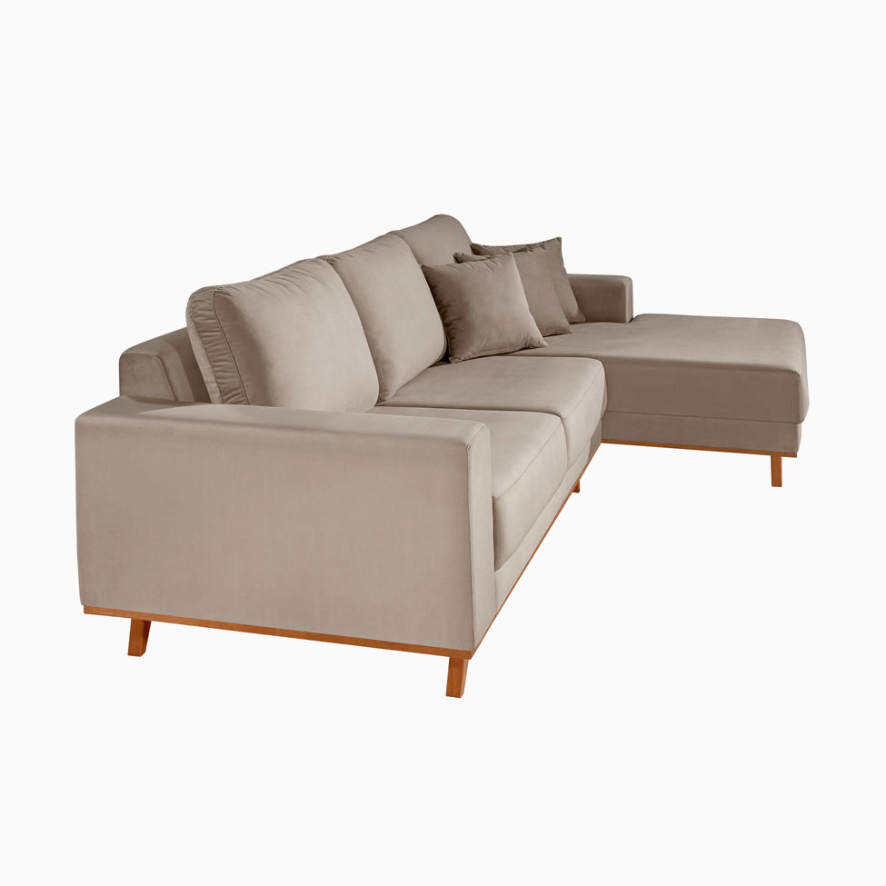 Sofá 3 Lugares Lombok com Chaise Direito Veludo Camurça