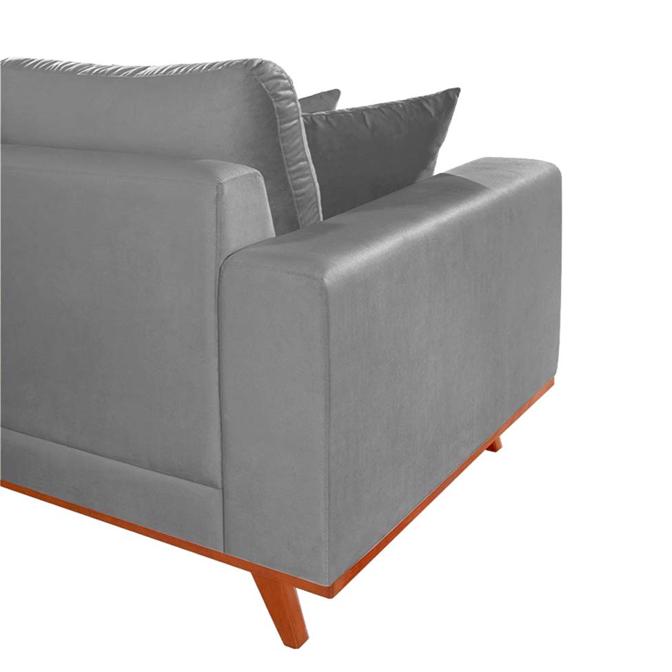 Sofá 3 Lugares Lombok com Chaise Direito Veludo Cinza
