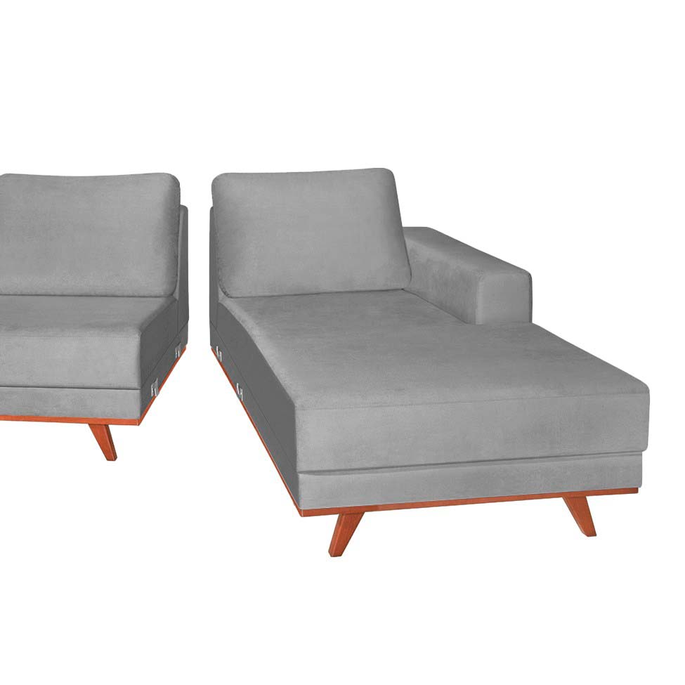 Sofá 3 Lugares Lombok com Chaise Direito Veludo Cinza