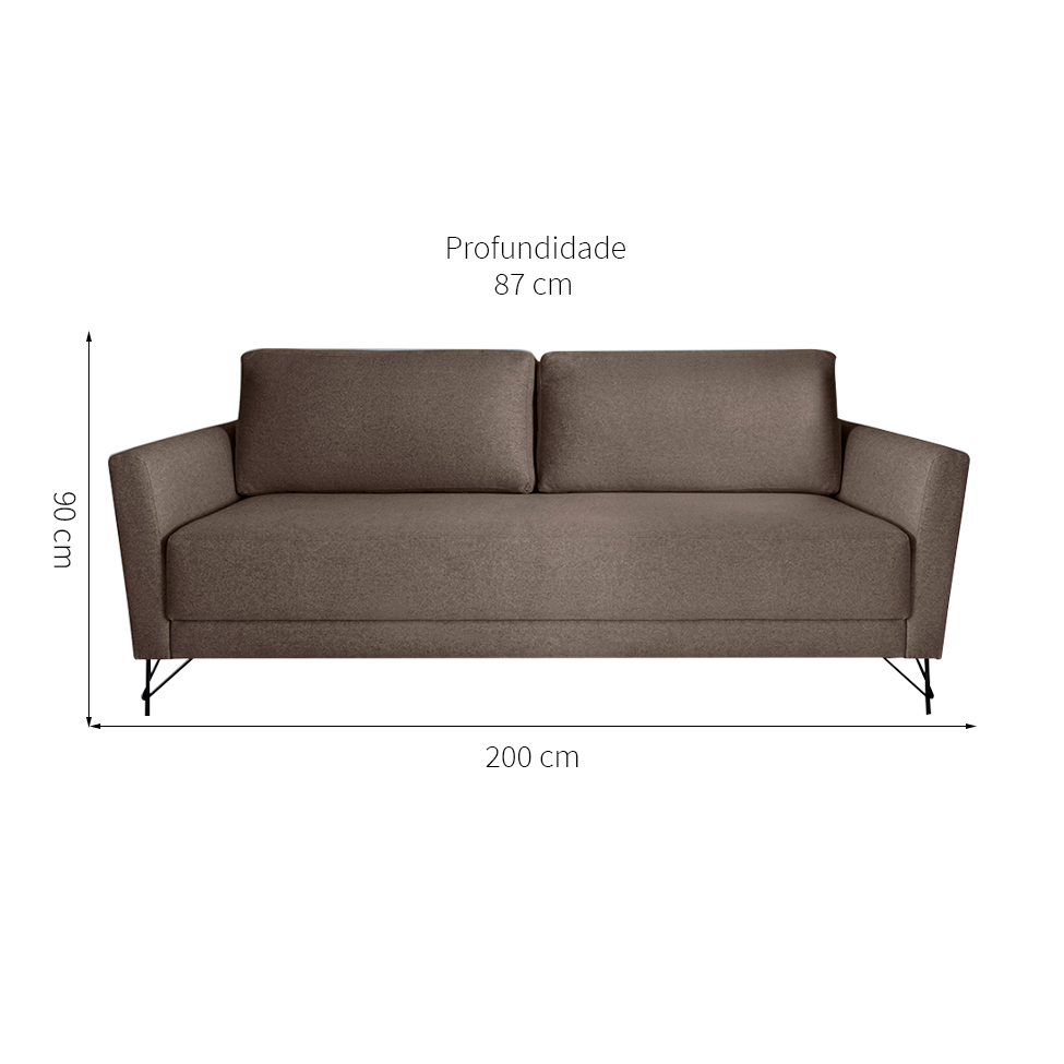 Sofá 3 Lugares Nikos Marrom 200 cm
