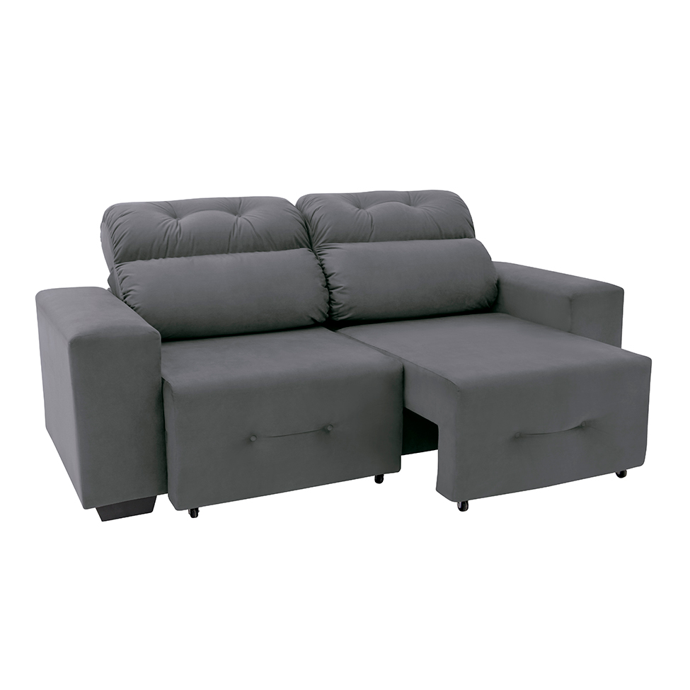 Sofá 3 Lugares Retrátil e Reclinável Plaza Suede Cinza