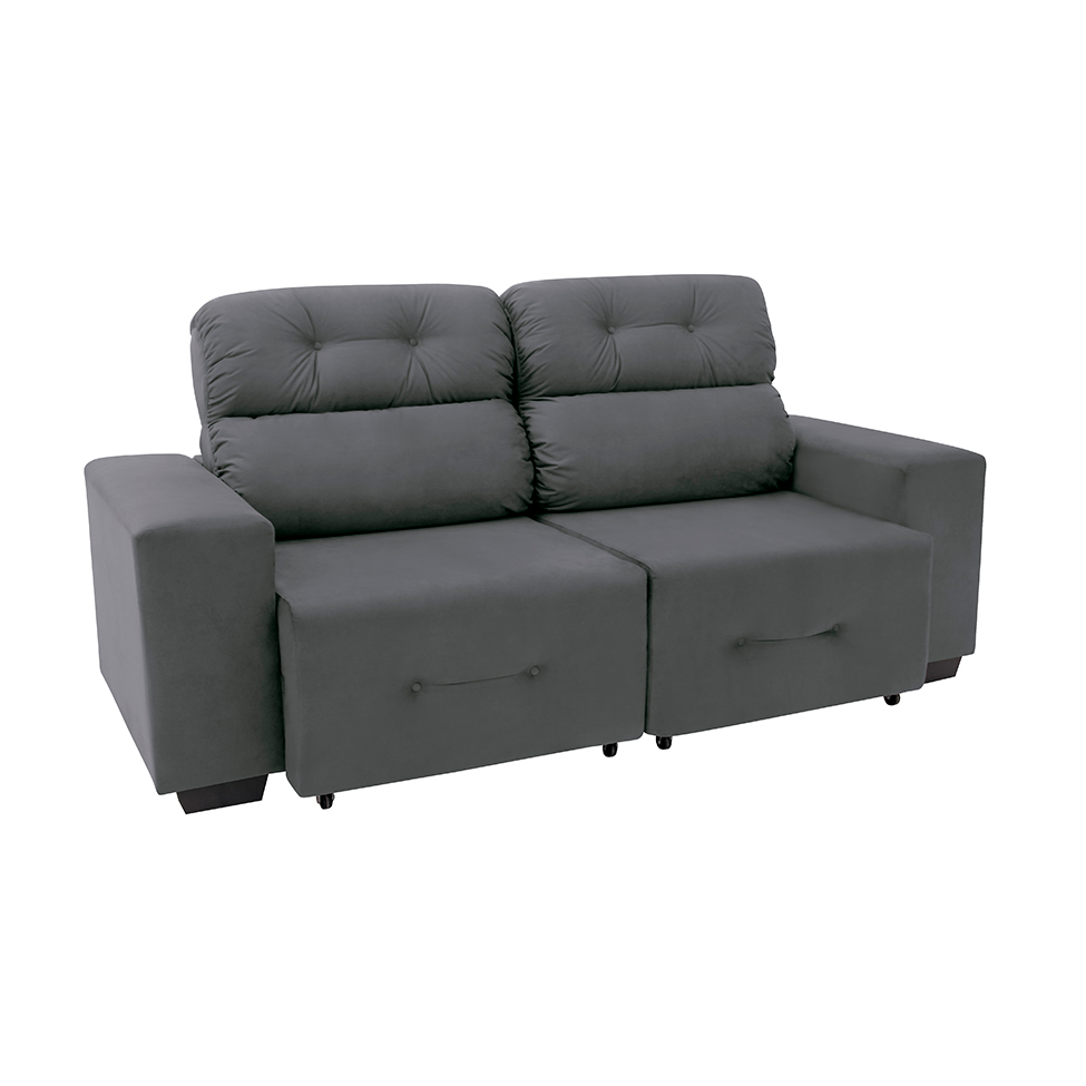 Sofá 3 Lugares Retrátil e Reclinável Plaza Suede Cinza