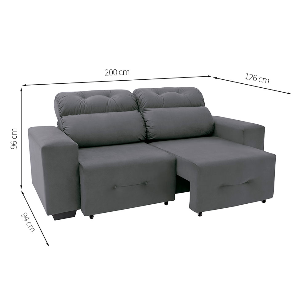 Sofá 3 Lugares Retrátil e Reclinável Plaza Suede Cinza