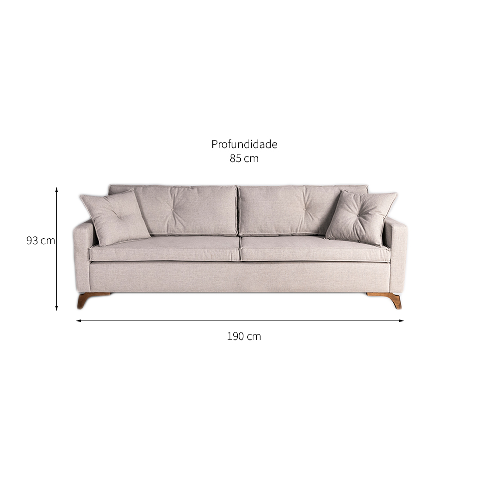 Sofá 3 Lugares Viena Linho Bege 190 cm