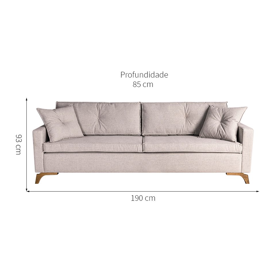 Sofá 3 Lugares Viena Linho Bege 190 cm