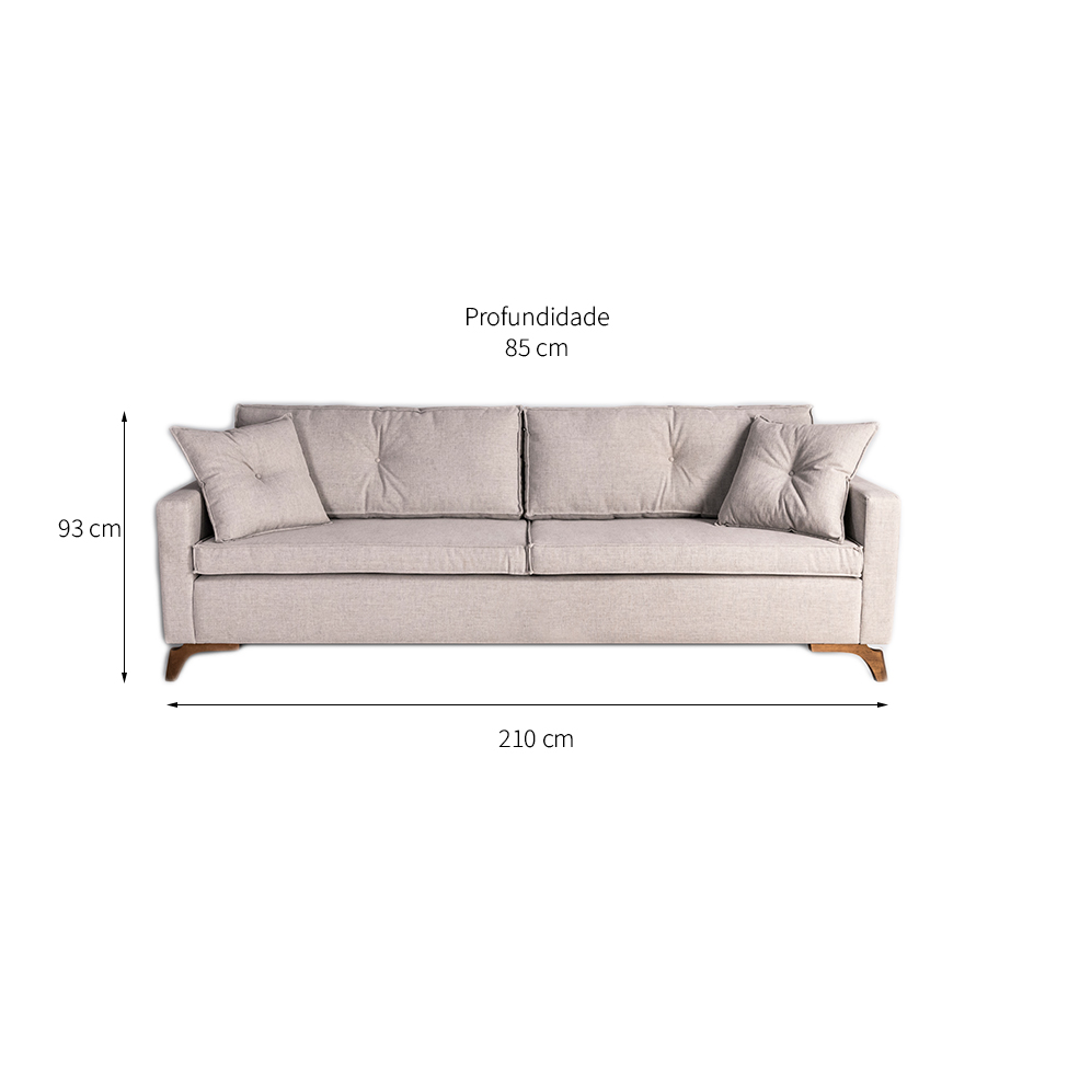 Sofá 3 Lugares Viena Linho Bege 210 cm