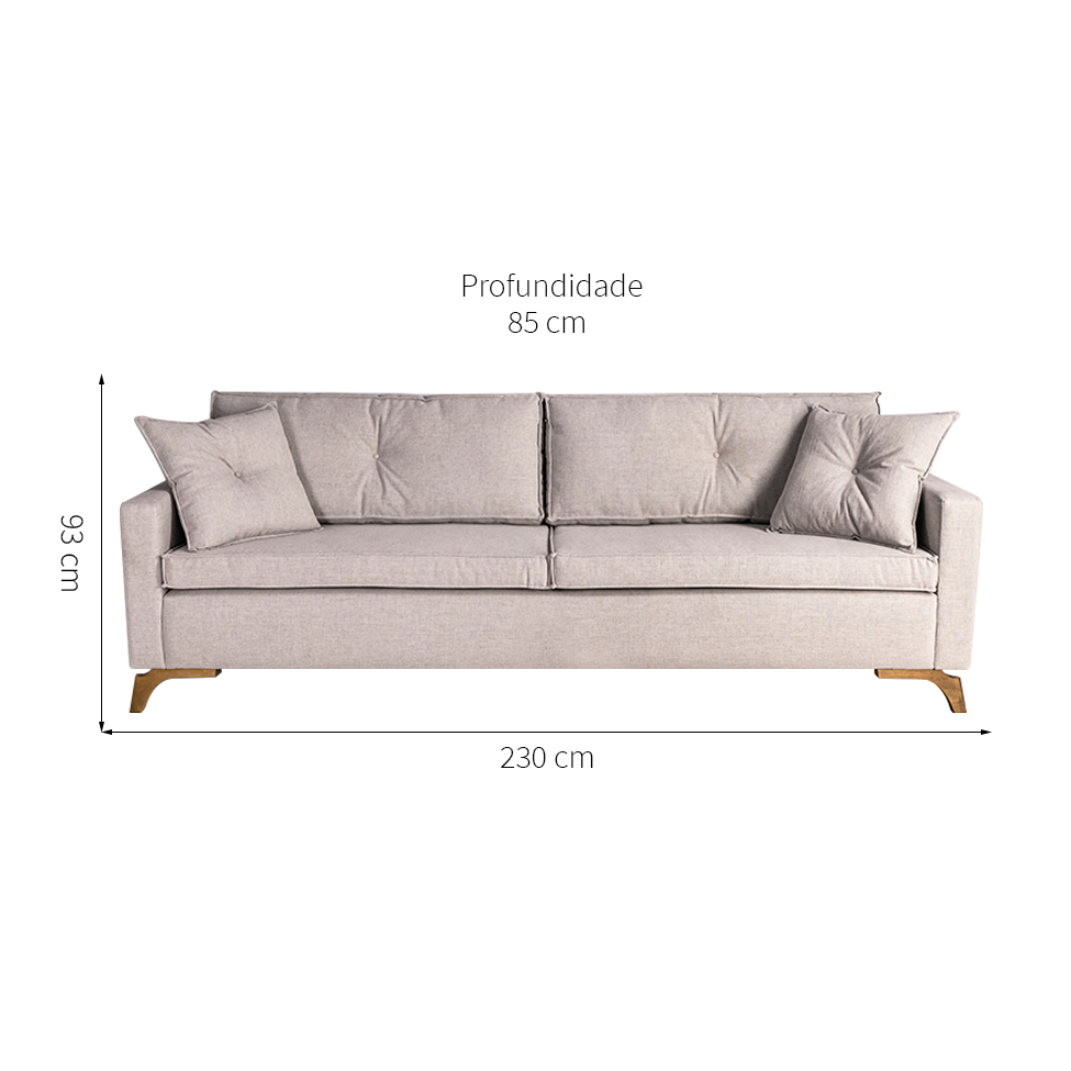 Sofá 3 Lugares Viena Linho Bege 230 cm