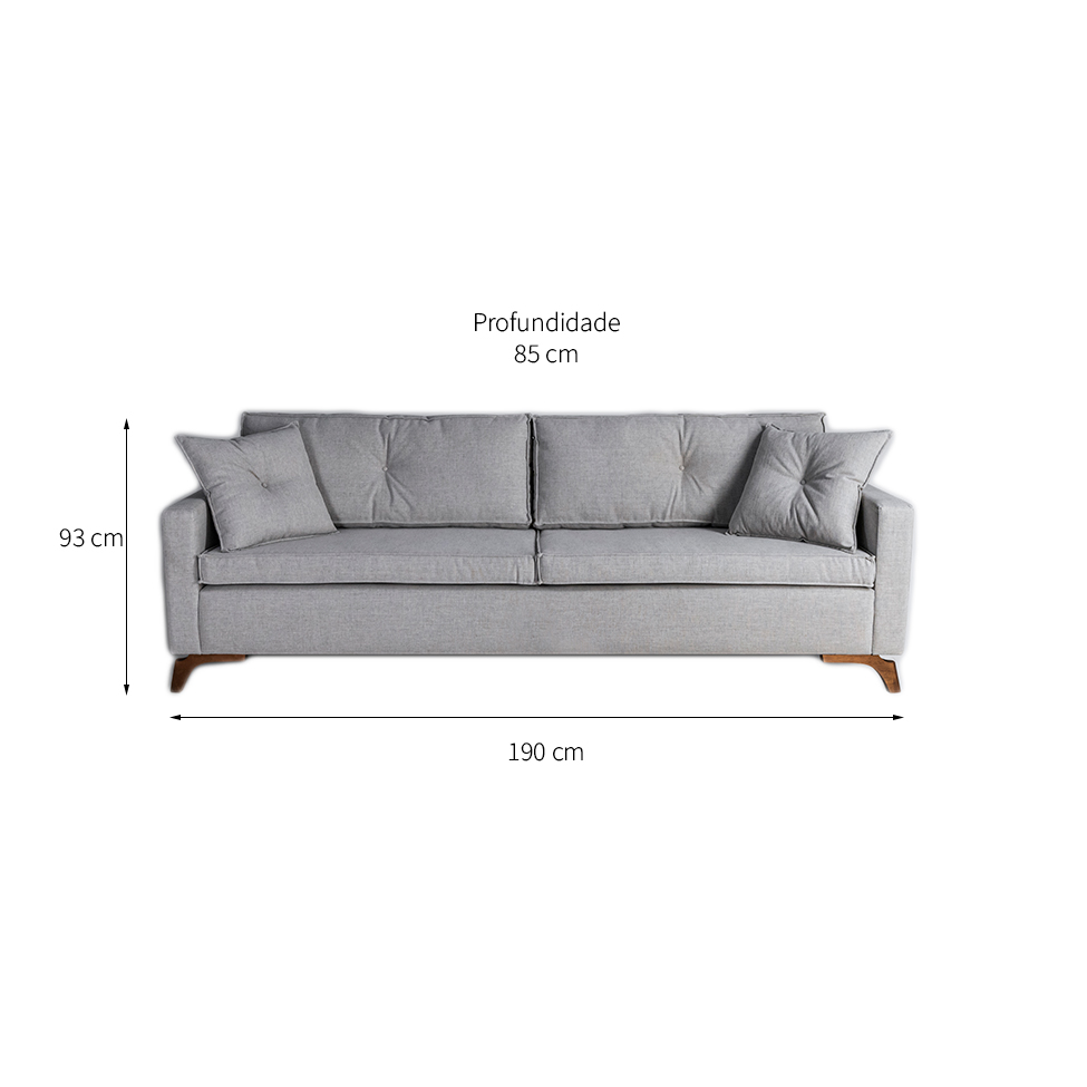Sofá 3 Lugares Viena Linho Cinza 190 cm